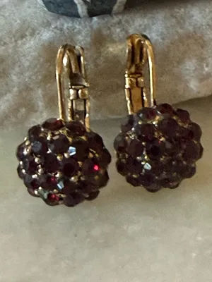 Vintage Red Gemstone Gold Ball Paddle Back Clip On Earrings thumbnail 3