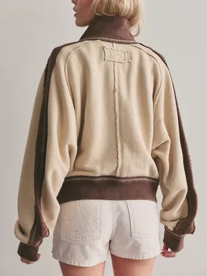 Free People We The Free I'm Yours Turtle Zip-Up in Espresso Cream Combo NWOT thumbnail 3