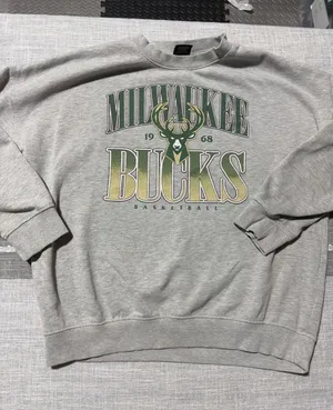 NBA‎ Milwaukee Bucks Basketball Graphic Crewneck Sweatshirt Gray Womens Medium thumbnail 1
