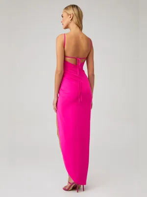 Amanda Uprichard Jasalina Hot Pink Satin Maxi Dress Womens Small EUC thumbnail 4