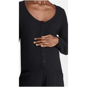 HATCH Daily Feed Maternity Waffle Knit Jumpsuit Black Small thumbnail 3
