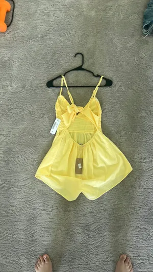 yellow linen romper thumbnail 2