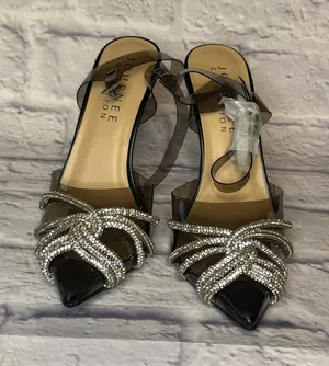 Journee Collection Black and Silver Strappy Heels thumbnail 1
