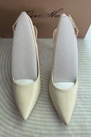 White Slingback Heels Size 6 thumbnail 1