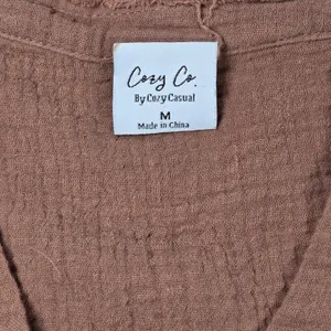 Cozy Co By Cozy Casual‎ Brown Gauze Cotton Henley Blouse L3324C M thumbnail 3