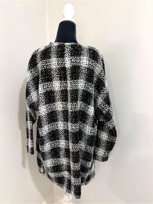 Jealous Tomato Black & White Plaid Open Front Overcoat / Coatigan - Size Small thumbnail 5