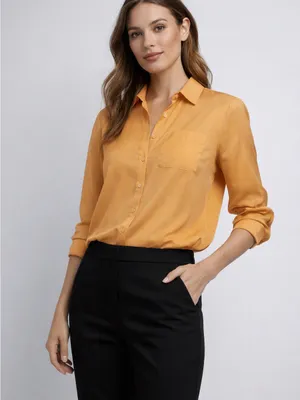 fresh women’s Button-Down Shirt in Orange, preppy, dressy, effortless thumbnail 1