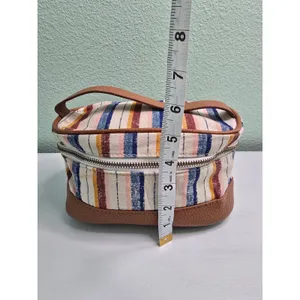 Striped Makeup Cosmetic Zipper with Handle‎ Beads Bag Brown thumbnail 6