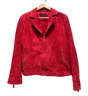 Pamela McCoy Vintage Genuine Leather‎ Suede Red Zip Jacket Size Medium thumbnail 1