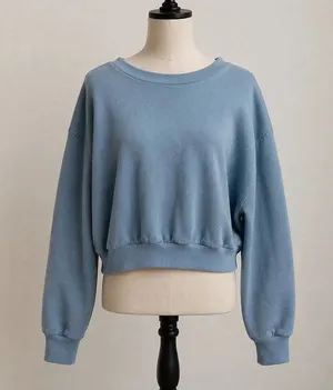 Wild Fable Light Blue Cropped Crewneck Sweatshirt Size L Cotton Blend thumbnail 1