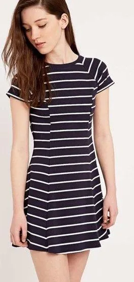 BDG Jackie A-Line Navy Blue and White Stripe Dress thumbnail 1