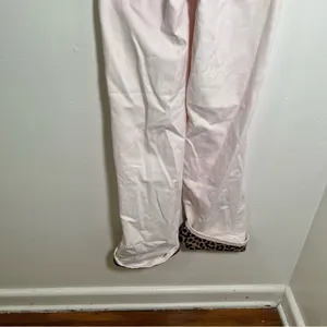 Q2 Premium Denim Womens Sz XS Wide Leg Pants Leopard Print Trim Cream Light Pink thumbnail 9