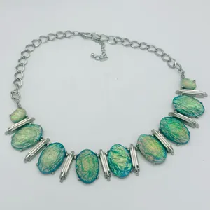 Elegant Statement Silver and Blue Green Iridescent Necklace thumbnail 3