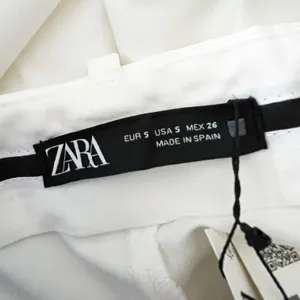 ZARA NEW Mid Rise Straight Leg Front Pleat Stretch Twill Trousers Pants White S thumbnail 2
