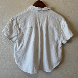 Madewell White Linen Blend Short Sleeve Button Down Shirt Size M thumbnail 3