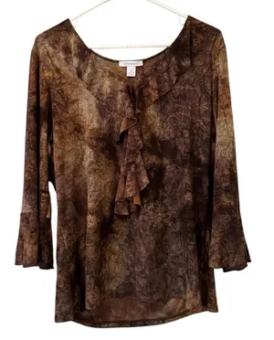 Dressbarn Women Sz‎ XL Ruffle Neck Blouse 3/4 Sleeve Business Casual City Career thumbnail 1