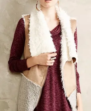 Saturday Sunday Anthropologie Fluffy Cream Vest thumbnail 1