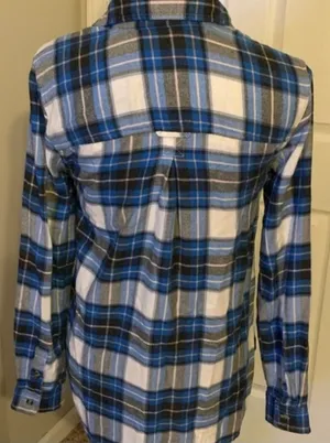 American Eagle Outfitters AHH-MAZINGLY SOFT Boyfriend Fit Blue Flannel Shirt thumbnail 7