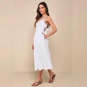 NEW Lulus Strolling Sicily White Pleated Backless Midi Dress With Pockets Sz XL thumbnail 6