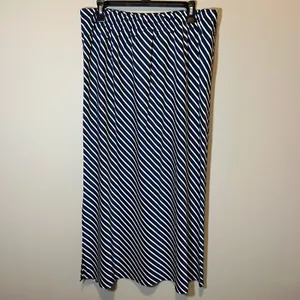 J. Crew Navy White Diagonal Stripe Satin Midi Skirt Elastic Waist Nautical Large thumbnail 6