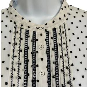 WHITE‎ HOUSE BLACK MARKET Polka Dot Embroidered Ladder Lace Blouse NWOT Small thumbnail 3