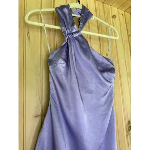 Lulus Perfectly Sleek Lavender Satin Halter Slip Midi Dress Holiday Elegant XS thumbnail 4