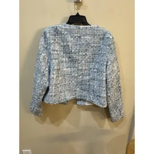 Nanette Lepore Tweed Elegant Blue Women's Pearl Button Blazer Jacket Size Large thumbnail 4