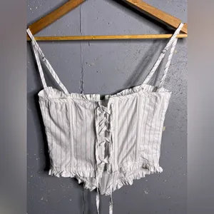 EDIKTED Pinstriped Ruffle Corset Top in size XS. thumbnail 2