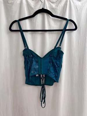 Urban Outfitters Teal Lace-Up Crop Top thumbnail 2