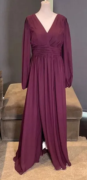 Women’s Purple Chiffon Full Length Dress with Corset Back Leg Slit Size M thumbnail 1