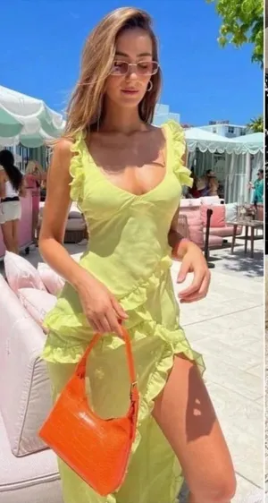 NWOT House of CB Pixie Lime Green Ruffle Maxi Dress sz XS thumbnail 1