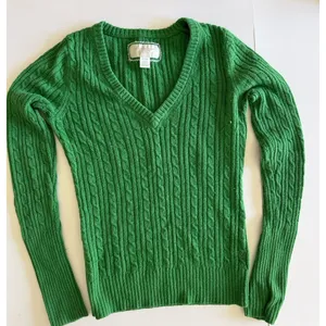 VTG American Eagle Sweater Women Medium Green V Neck Cable Knit Pullover Y2K‎ thumbnail 1