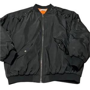 Article size M black with orange lining zip front bomber jacket EUC Size M thumbnail 1