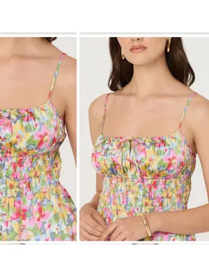 ASTR the‎ Label Floral Satin Smocked Tie Front Midi Dress thumbnail 2