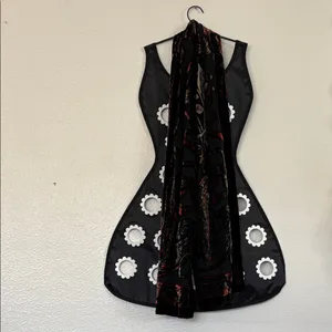 Velvet Burnout Abstract Floral Scarf in Black and Red thumbnail 9