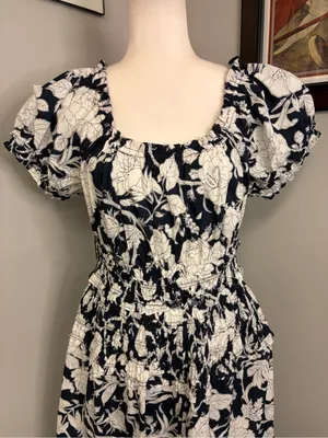 Time & Tru Women's Short Sleeve Peasant Cotton Panel Maxi Dress L Blue NWT thumbnail 2