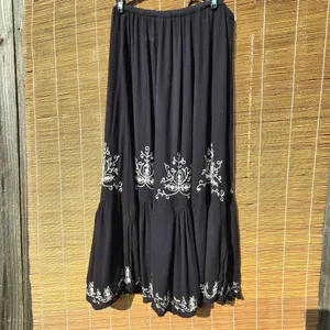 Bila Rayon Black Embroidered Tiered Bohemian Skirt Sequins Large thumbnail 2