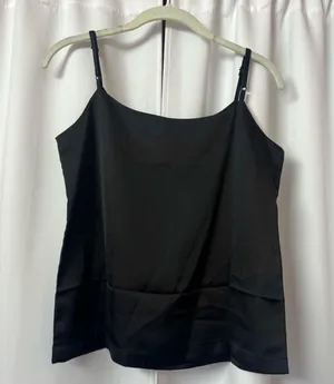 New Black Satin Minimalist Cami Sleeveless Business Casual Tank Top Size Small thumbnail 3