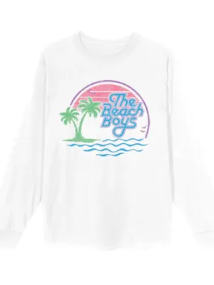 The Beach Boys White 100% cotton Long Sleeve Graphic Tee - Retro Palm Design thumbnail 1