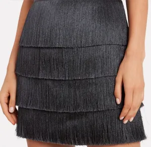 Intermix Raine Fringe Mini Skirt Gray Black Size 4 Flapper Party Cocktail Glam thumbnail 1