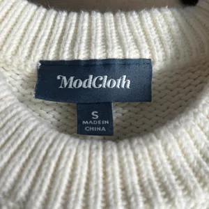 ModCloth White Knit Sweater Multicolor Rainbow Pom Poms Polka Dot Crewneck‎ thumbnail 7