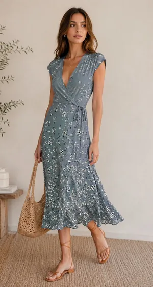 Reformation Mollie Wrap Midi Dress Fresco Blue Floral Made in USA NWT Rare Small thumbnail 1