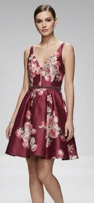Sherri Hill Womens Wine/Burgundy Floral Cocktail Prom Dress Size 6 Rhinestone‎ thumbnail 1