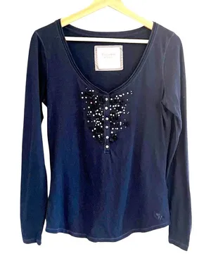 Vintage Y2K Abercrombie & Fitch Henley Top Sz L Bella Swan Elena Gilbert Preppy thumbnail 1