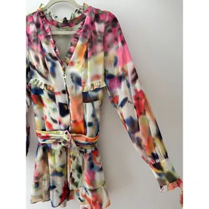 ALEXIS Leonie Mini Dress Abstract Print Long Sleeve Ruffle Tiered Belted Flowy S thumbnail 4
