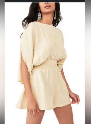 Free People Pietro Tie Back Romper open back Flowy lagenlook boho size XS thumbnail 1