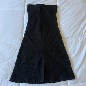 Vintage Y2K Strapless Pinstripe Midi Dress – Corset Style Tailored A-Line Dress w/ Buckle Detail Small thumbnail 7