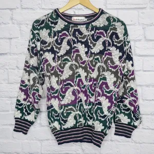 Vintage 80’s Abstract Purple and Green Sweater thumbnail 3