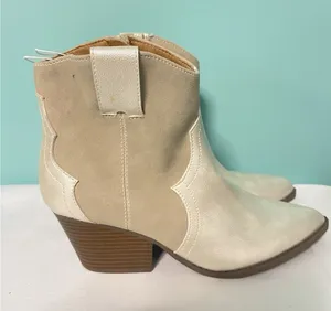 Indigo Ankle Boots 6.5M Iralannie Pointed Toe Cowboy Boot 2tone‎ Tan Gold S112 thumbnail 1