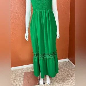 Unbranded Boho Lace Sleeveless Square Neck Ruffle Maxi Dress Pockets S L K-45 thumbnail 6